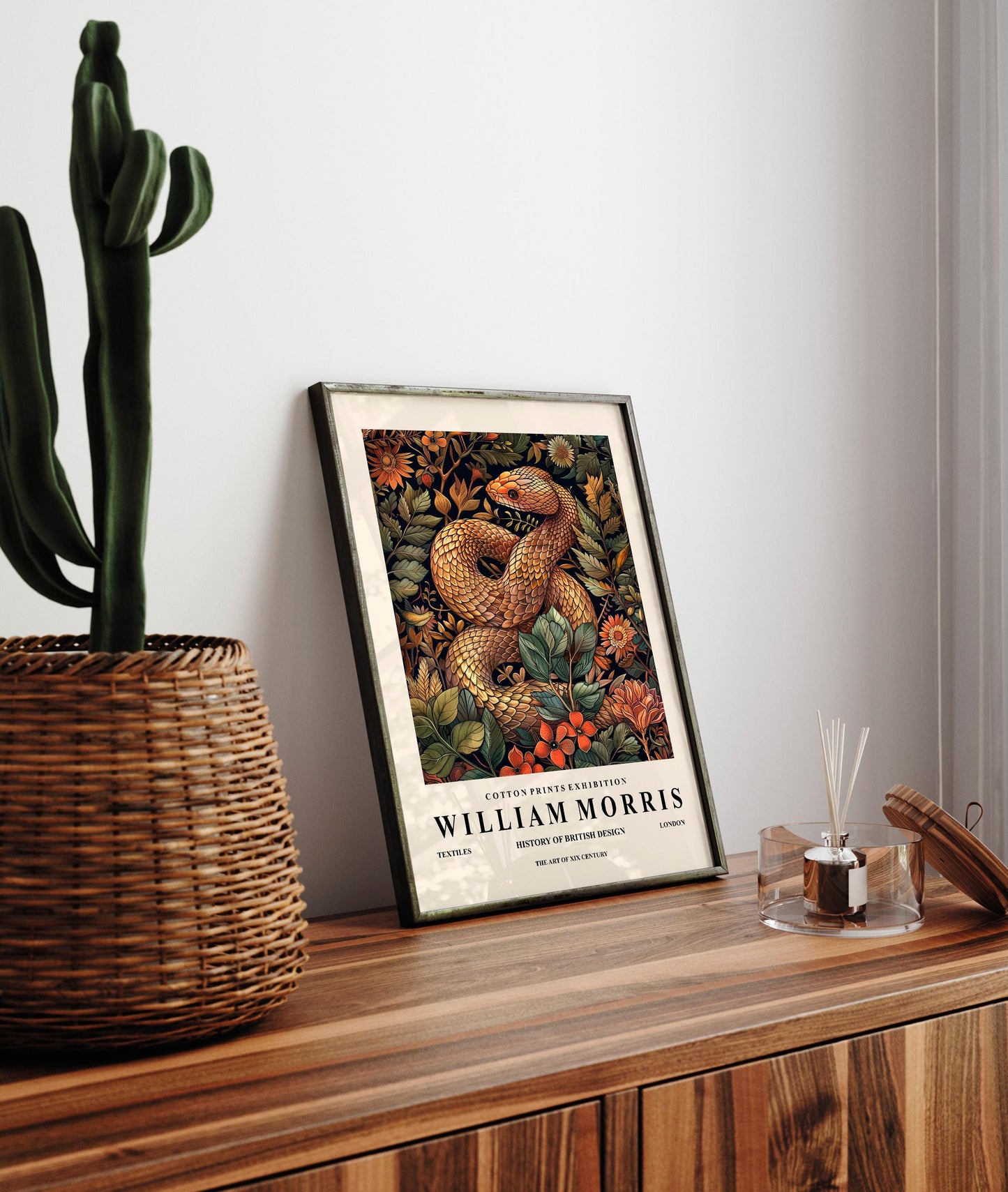 William Morris Snake Print: Dark Botanical Floral Art