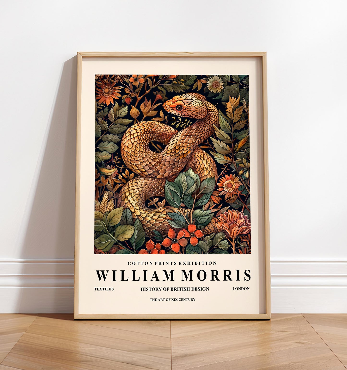 William Morris Snake Print: Dark Botanical Floral Art