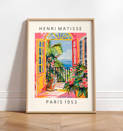 Matisse Style Tiger Art Print: Pink Beachy Mid-Century Modern