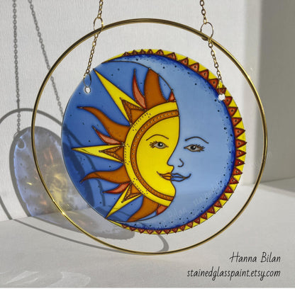 Sun catcher Crescent Moon Sun Stained Glass Suncatcher for Window Genuine professional handmade item