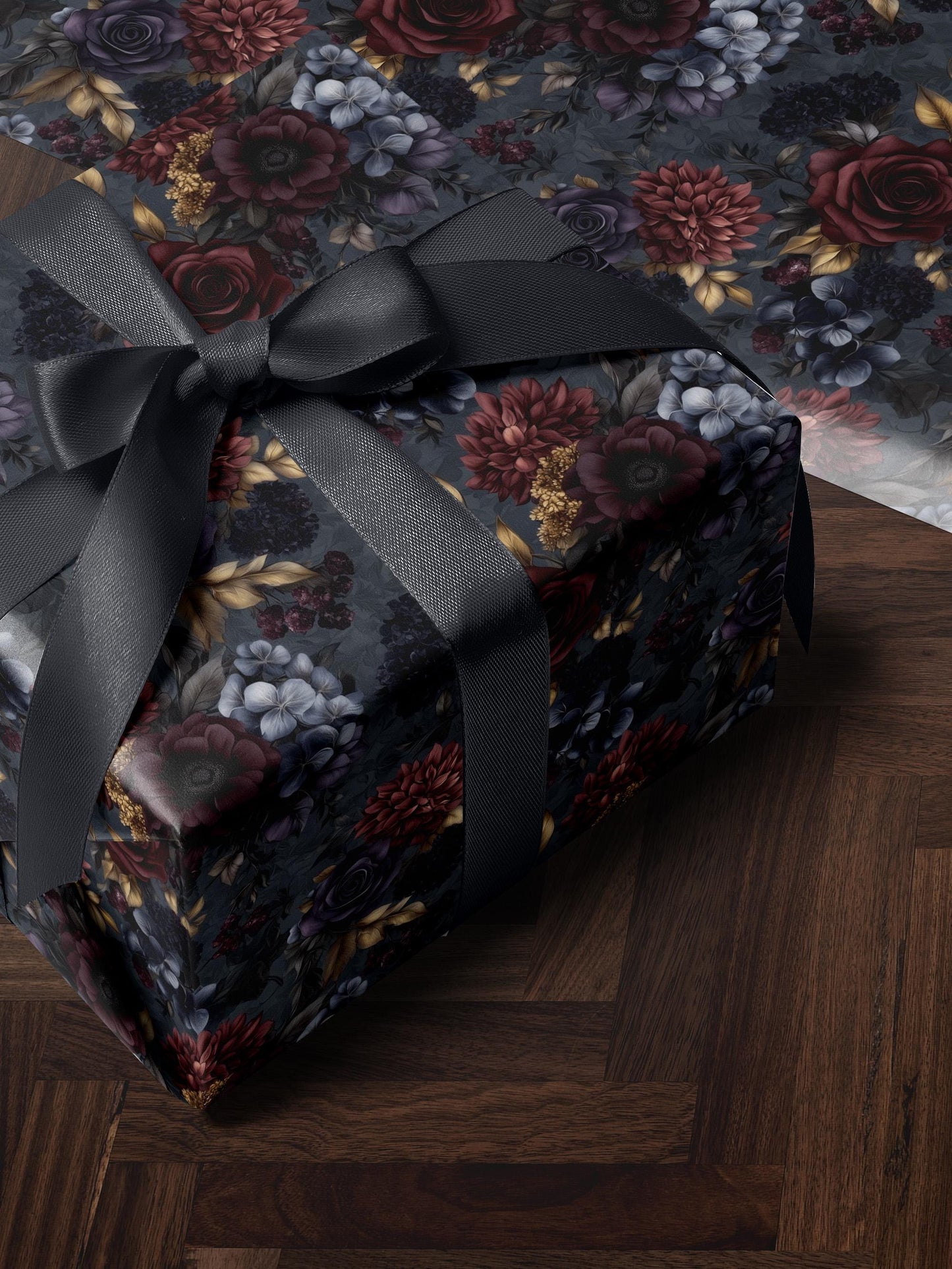 Moody Flower Wrapping Paper Dark Floral Gift Wrap Dark Academia Decor Gothic Gift Wrap Winter Flower Print Drawer Liner Paper Gift for Mom