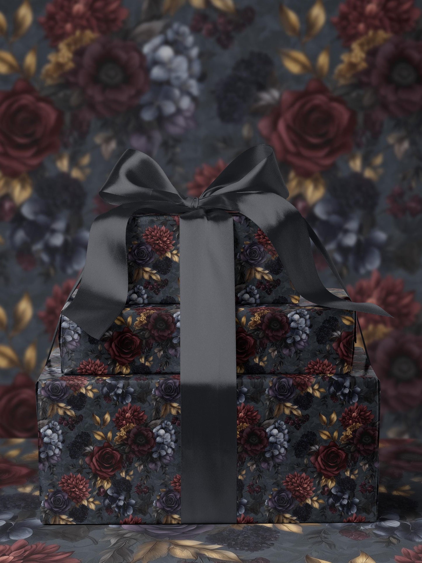 Moody Flower Wrapping Paper Dark Floral Gift Wrap Dark Academia Decor Gothic Gift Wrap Winter Flower Print Drawer Liner Paper Gift for Mom