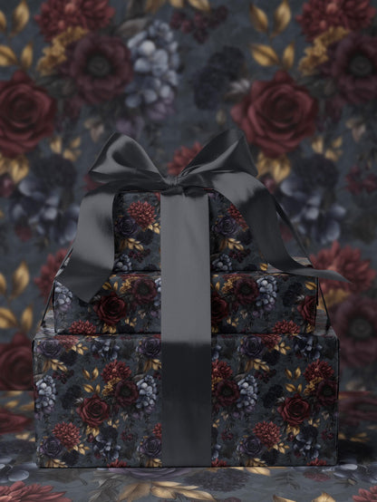 Moody Flower Wrapping Paper Dark Floral Gift Wrap Dark Academia Decor Gothic Gift Wrap Winter Flower Print Drawer Liner Paper Gift for Mom