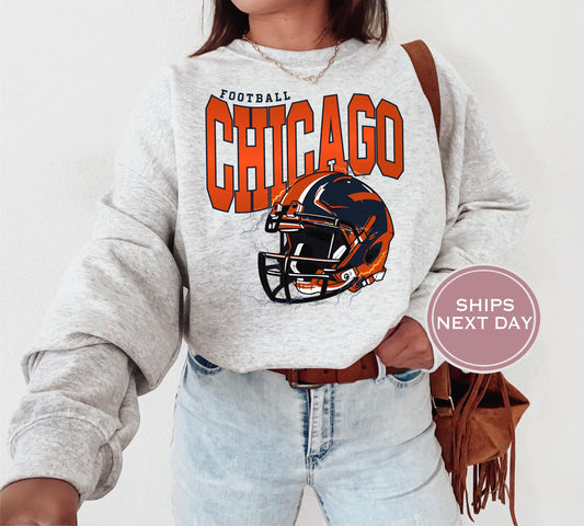 Chicago Football Sweatshirt, Vintage Chicago Crewneck, Retro Chicago Sweatshirt, Chicago Varsity Sweatshirt, Chicago Long Sleeve