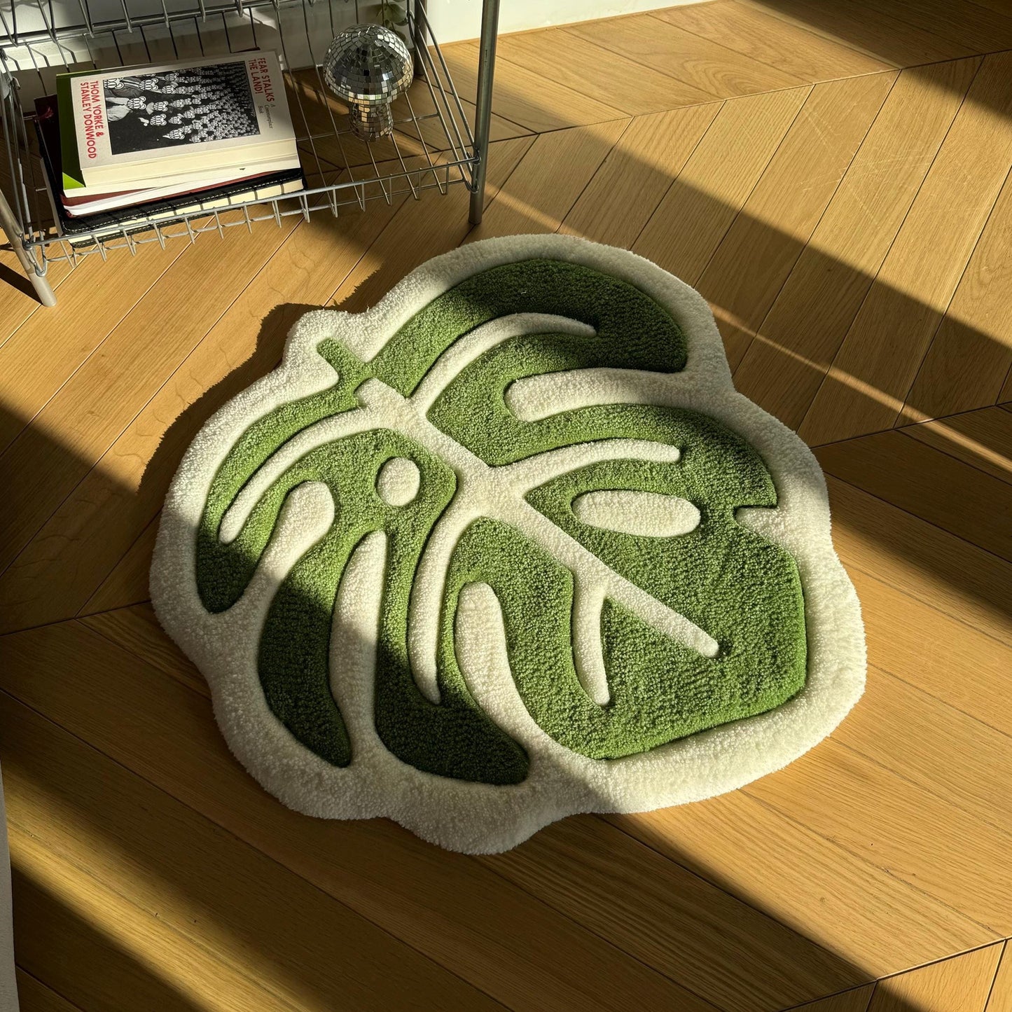 Handcrafted Monstera Leaf Rug: Green Plant Lover Gift (22”)