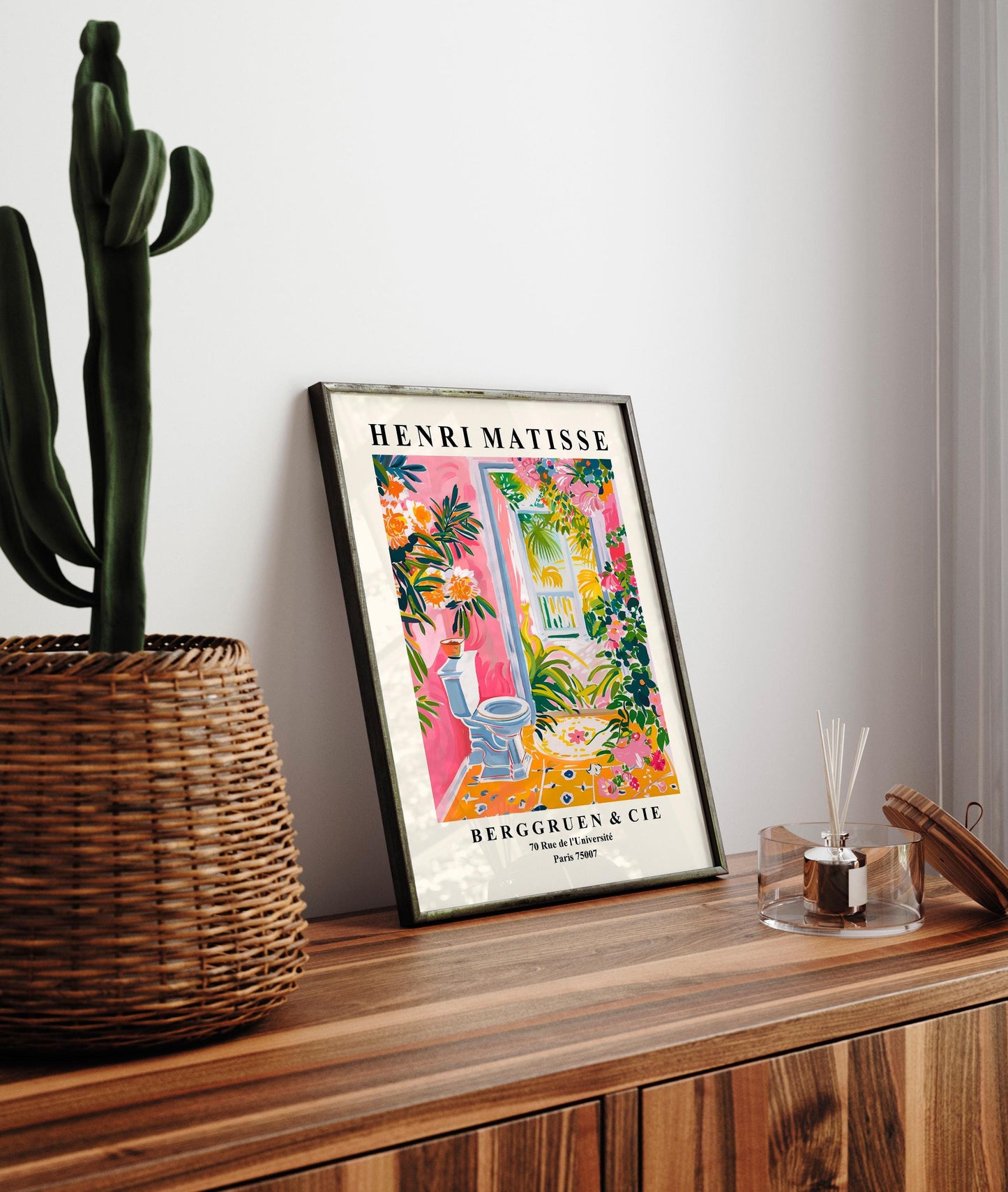 Tropical toilet wall art, Funny bathroom poster, Matisse art, Pink maximalist dopamine decor