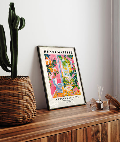 Tropical toilet wall art, Funny bathroom poster, Matisse art, Pink maximalist dopamine decor