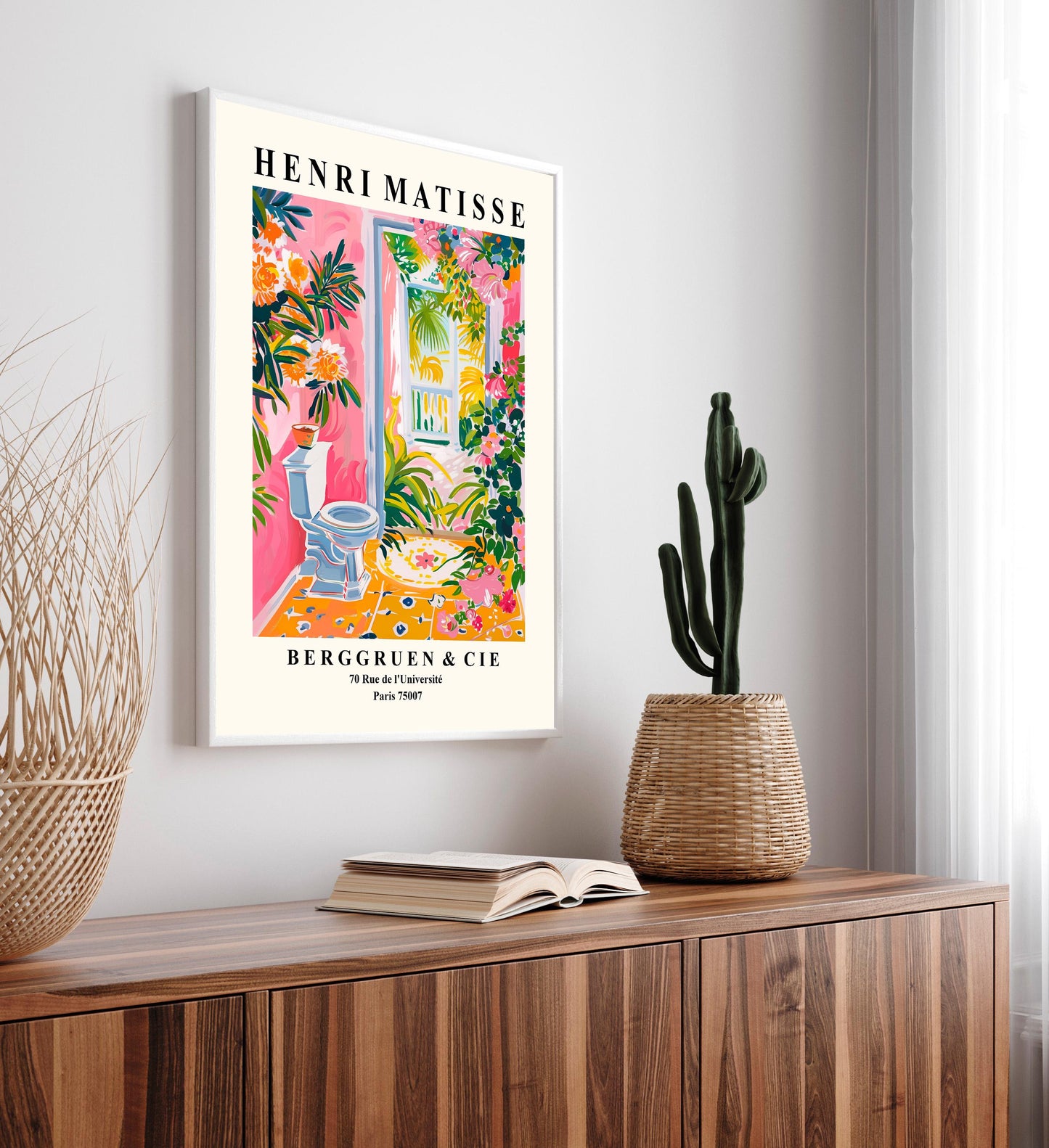 Tropical toilet wall art, Funny bathroom poster, Matisse art, Pink maximalist dopamine decor