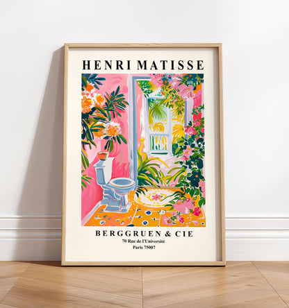 Tropical toilet wall art, Funny bathroom poster, Matisse art, Pink maximalist dopamine decor