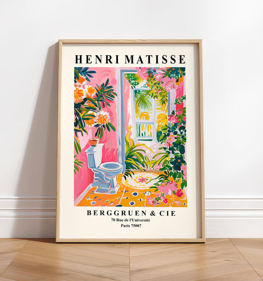 Tropical toilet wall art, Funny bathroom poster, Matisse art, Pink maximalist dopamine decor