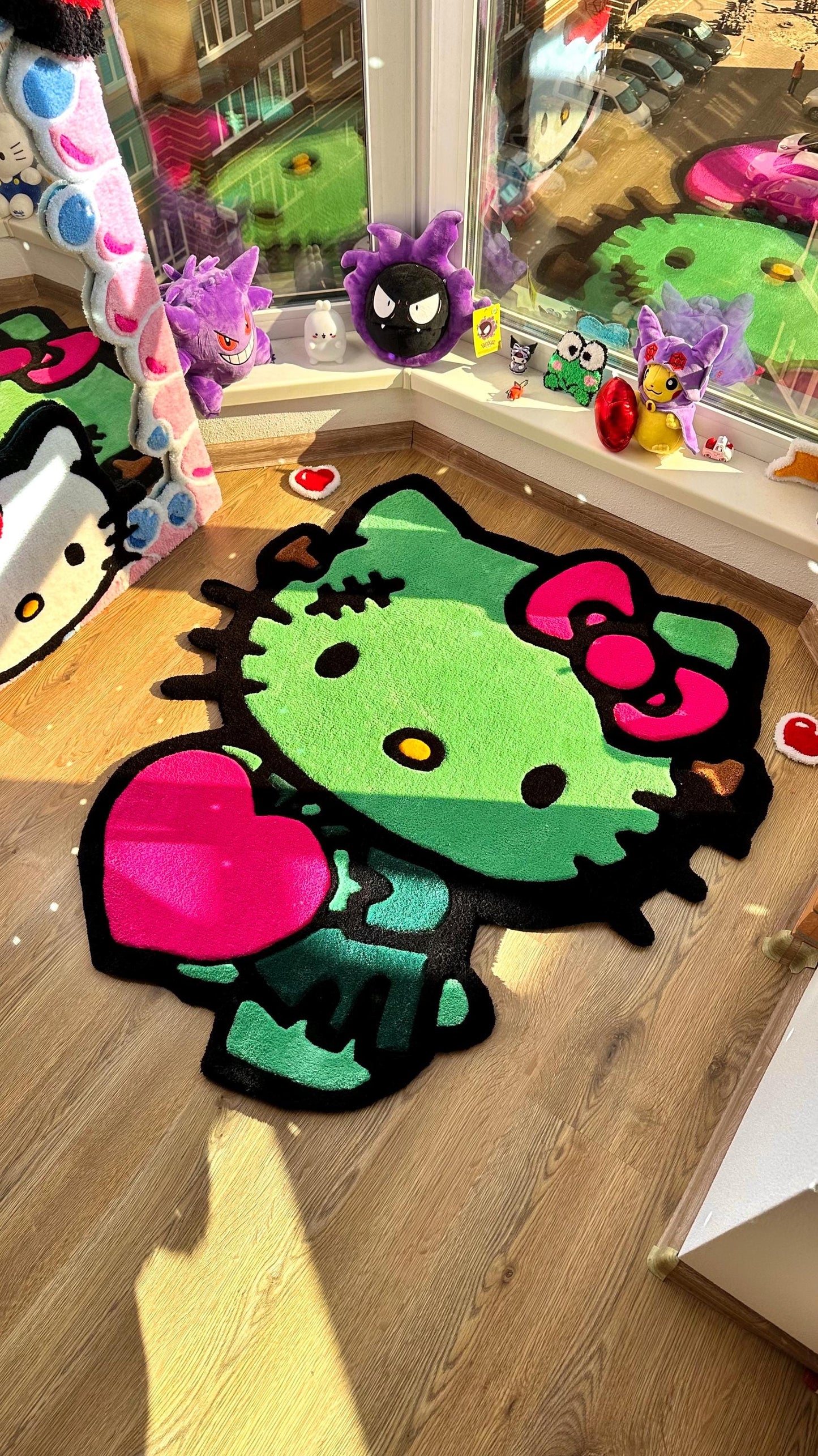 Frankenstein Kitty Halloween Rug – Custom Tufted Spooky Cute Carpet, Fluffy Kawaii Monster Decor for Anime Fans and Halloween Lovers