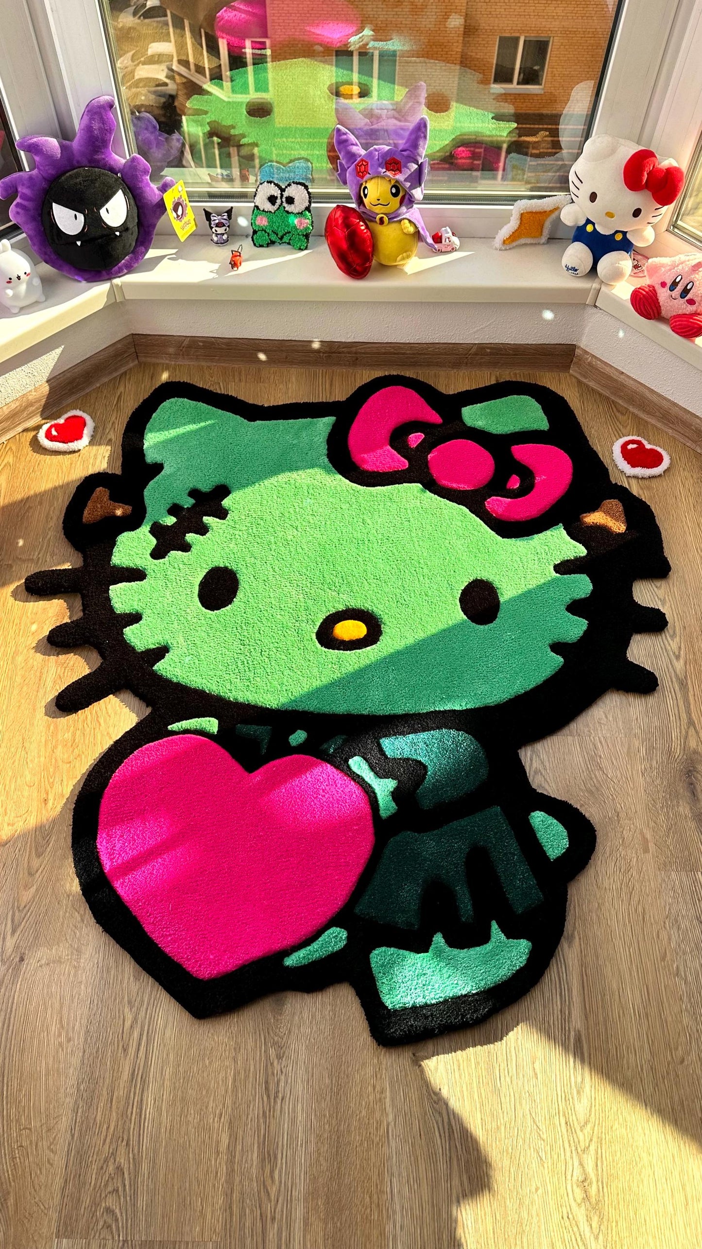 Frankenstein Kitty Halloween Rug – Custom Tufted Spooky Cute Carpet, Fluffy Kawaii Monster Decor for Anime Fans and Halloween Lovers