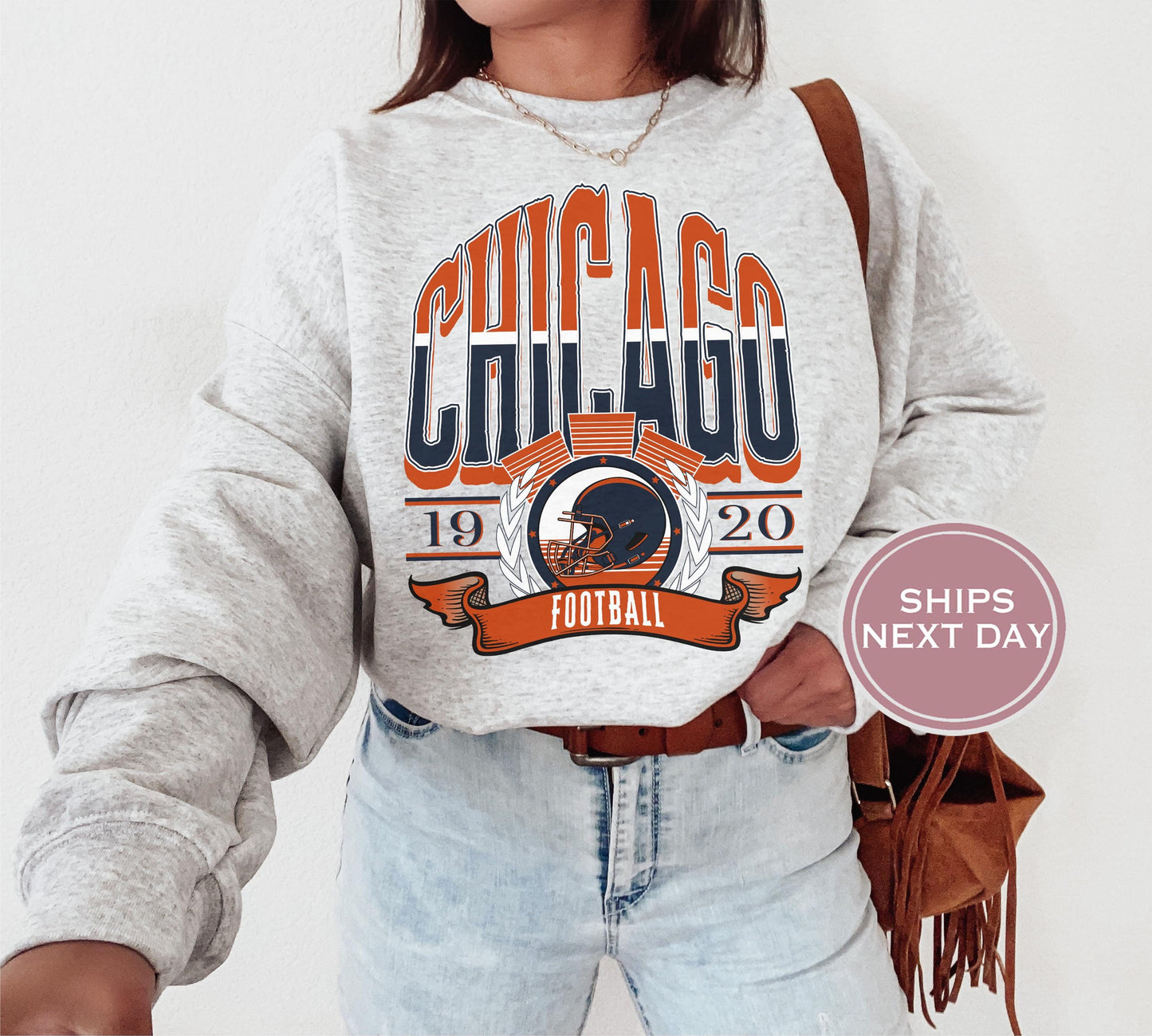 Chicago Football Sweatshirt, Vintage Chicago Crewneck, Retro Chicago Sweatshirt, Chicago Varsity Sweatshirt, Chicago Long Sleeve