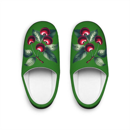 Women'sSlippers FestiveGreen Cherry-Designed Cozy Indoor Footwear Christmas-like Tree Green Cherry Lovers Gift Fruit Slippers
