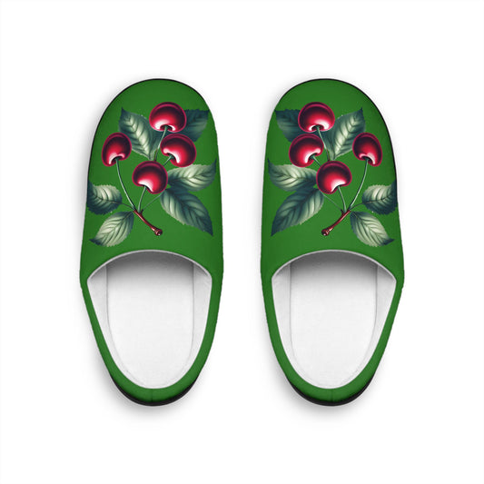 Women'sSlippers FestiveGreen Cherry-Designed Cozy Indoor Footwear Christmas-like Tree Green Cherry Lovers Gift Fruit Slippers