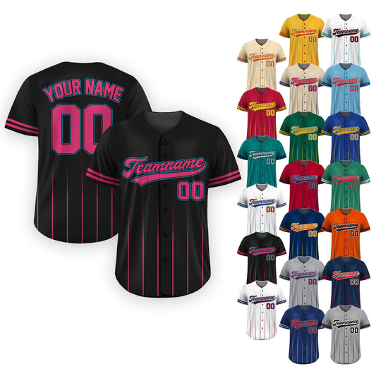 Custom Baseball Jersey with Team Name Number, Jersey Shirt for Men Women Youth Kid, Gifts for Baseball Fans Gradient Pinstripe Black Pink