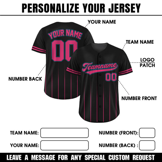 Custom Baseball Jersey with Team Name Number, Jersey Shirt for Men Women Youth Kid, Gifts for Baseball Fans Gradient Pinstripe Black Pink