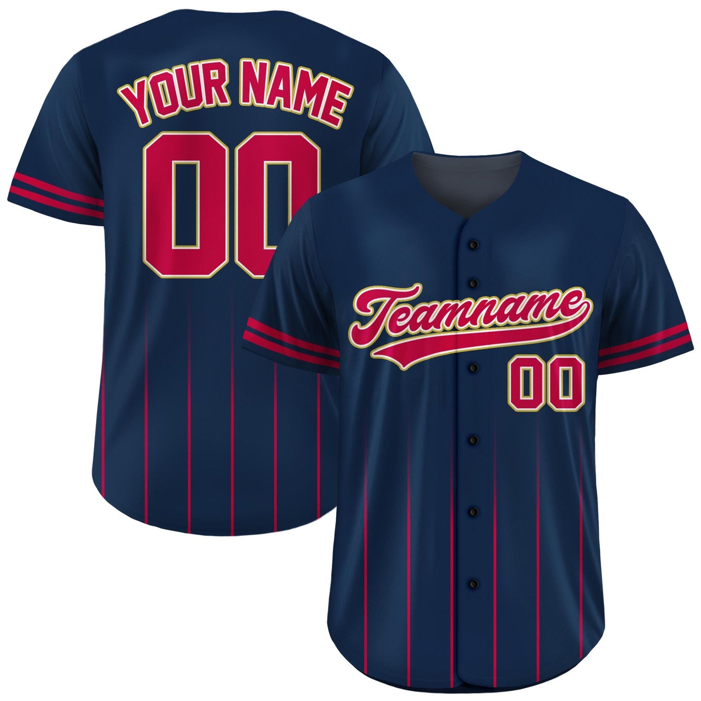 Custom Baseball Jersey with Team Name Number, Jersey Shirt for Men Women Youth Kid, Gifts for Baseball Fans Gradient Pinstripe Navy Red
