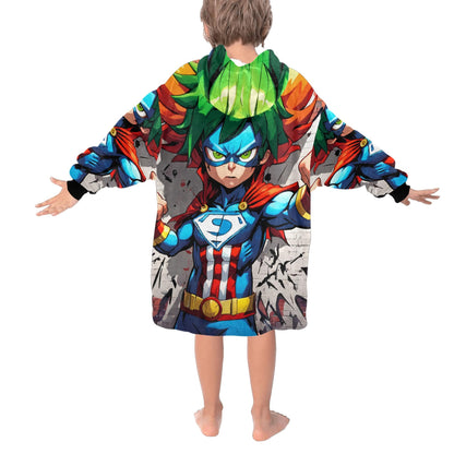 Kids Blanket Hoodie Hero Comics Cartoon Art Retro Superhero