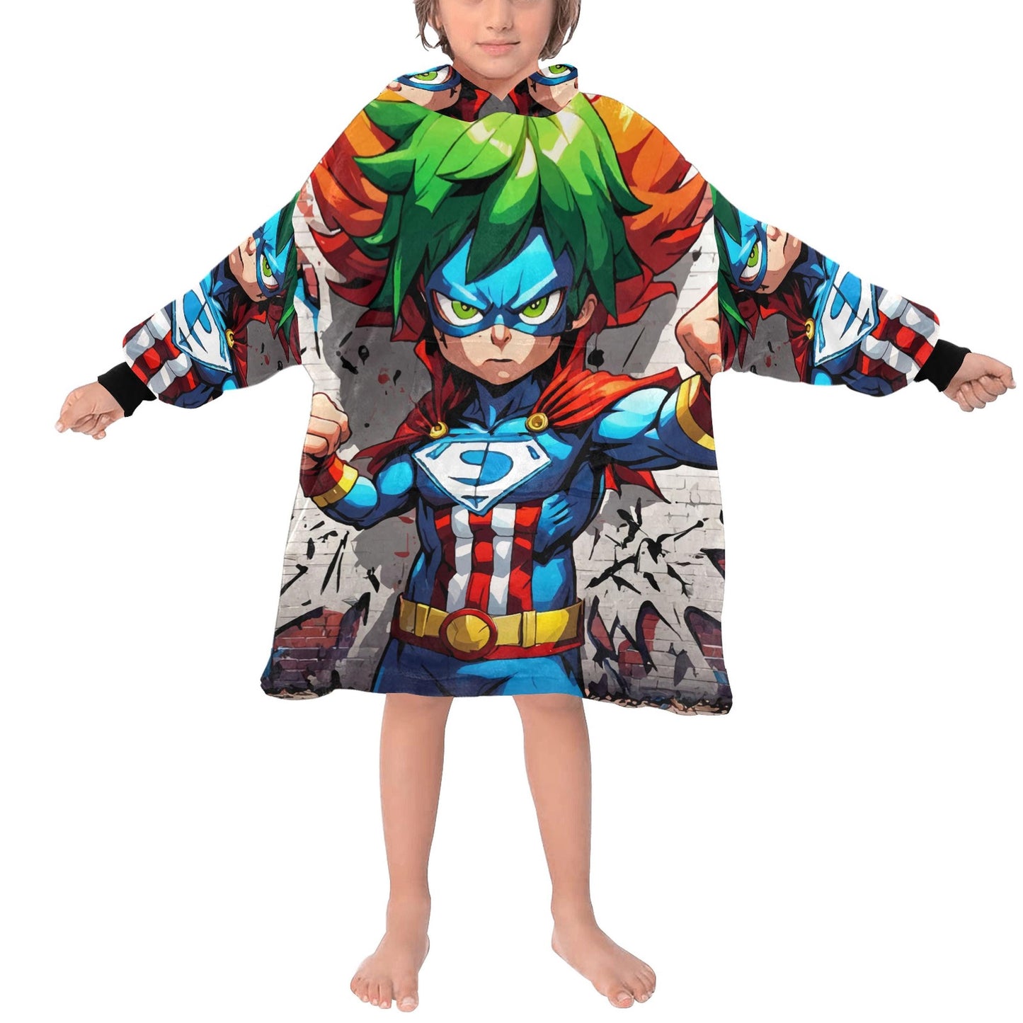 Kids Blanket Hoodie Hero Comics Cartoon Art Retro Superhero