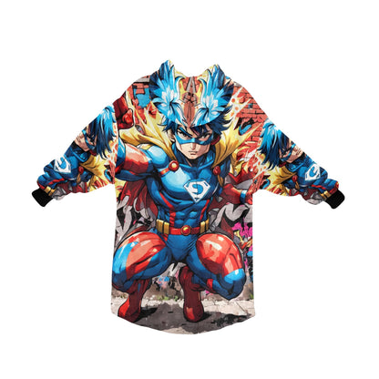 Kids Blanket Hoodie Comics Cartoon Art Retro Superhero Hero