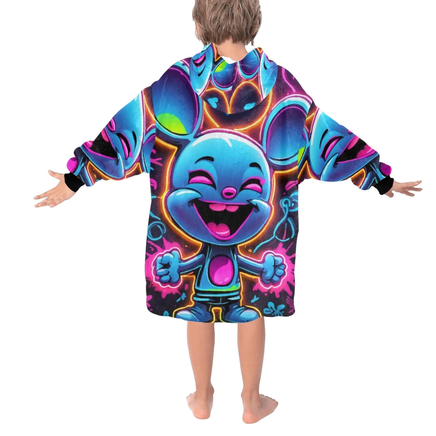 Kids Blanket Hoodie  Art Graffiti Emoji Cartoon Comics Neon