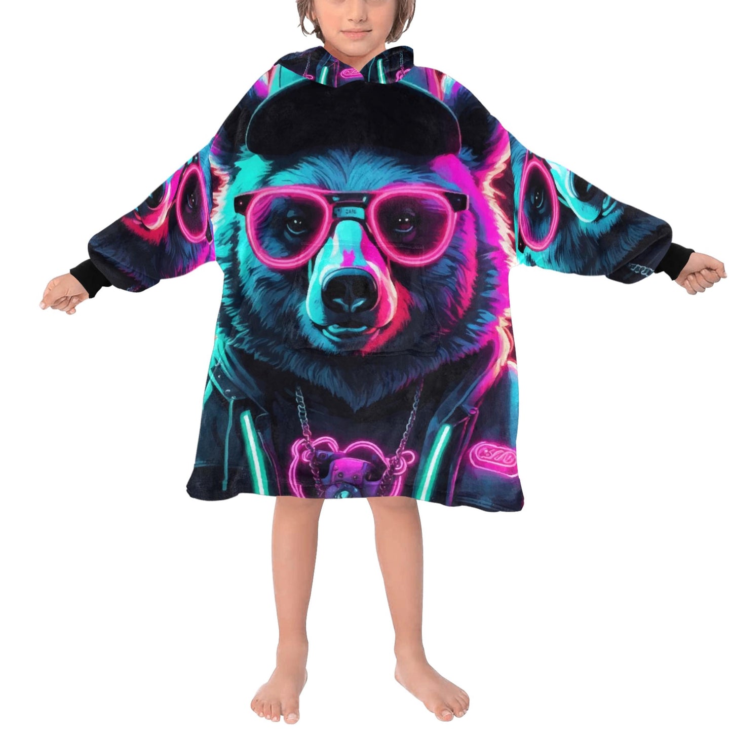 Kids Blanket Hoodie Gangsta Bear Gangster