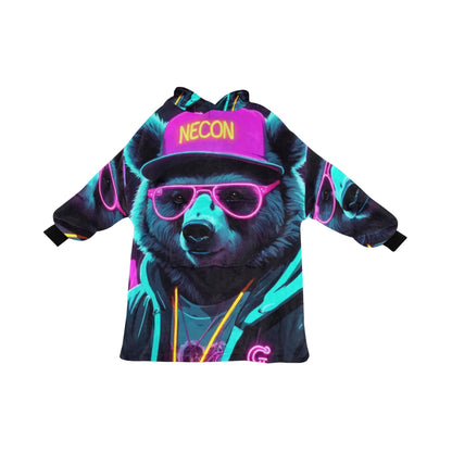 Kids Blanket Hoodie Gangsta Bear Gangster Neon