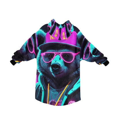 Kids Blanket Hoodie Gangsta Bear Gangster Neon