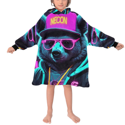 Kids Blanket Hoodie Gangsta Bear Gangster Neon
