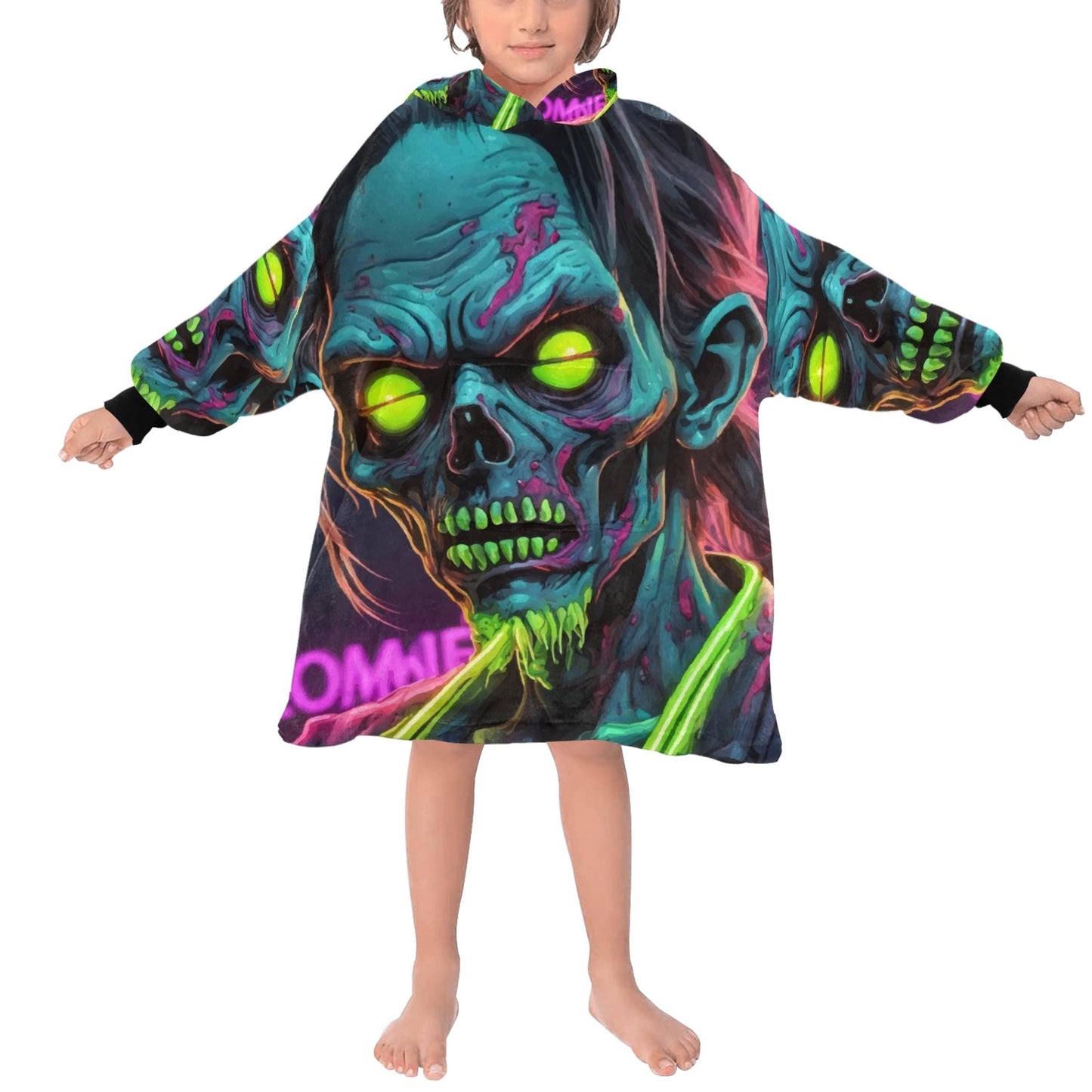 Kids Blanket Hoodie Halloween Horror Zombie Neon