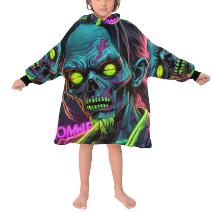 Kids Blanket Hoodie Halloween Horror Zombie Neon