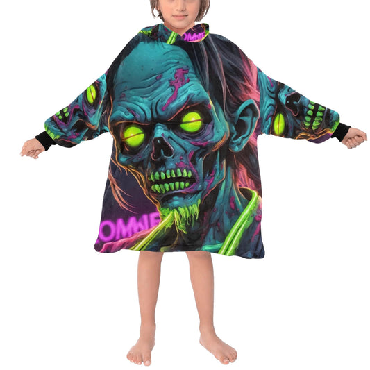 Kids Blanket Hoodie Halloween Horror Zombie Neon