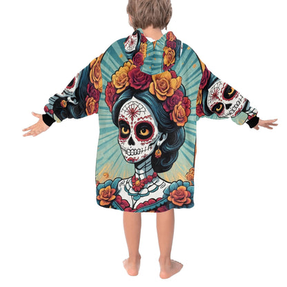 Kids Blanket Hoodie Chicano Día De Los Muertos Mexico La Catrina