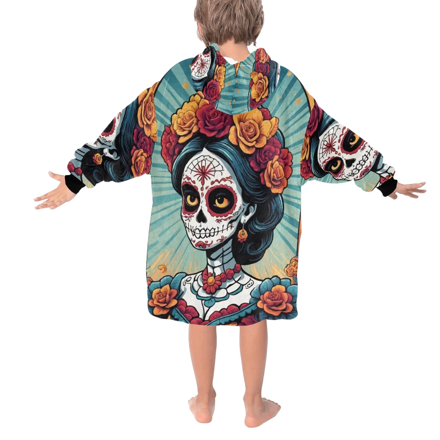 Kids Blanket Hoodie Chicano Día De Los Muertos Mexico La Catrina