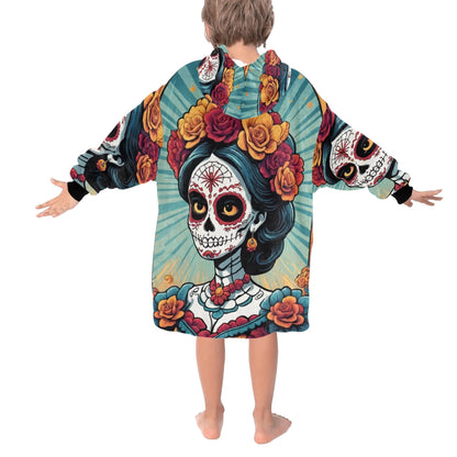 Kids Blanket Hoodie Chicano Día De Los Muertos Mexico La Catrina