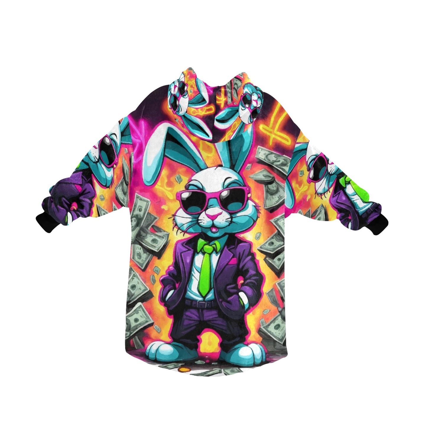 Kids Blanket Hoodie Gangster Bunny Cartoon