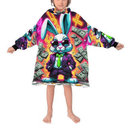 Kids Blanket Hoodie Gangster Bunny Cartoon