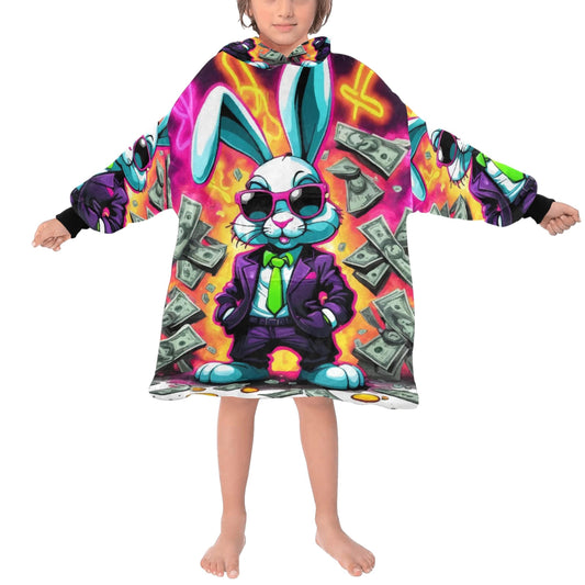 Kids Blanket Hoodie Gangster Bunny Cartoon