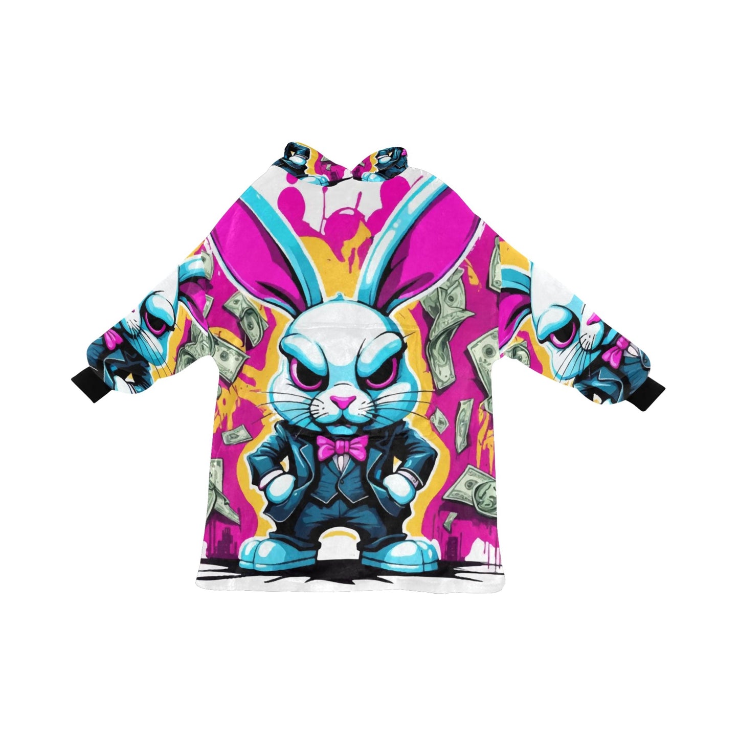 Kids Blanket Hoodie Gangster Bunny Cartoon Gangster