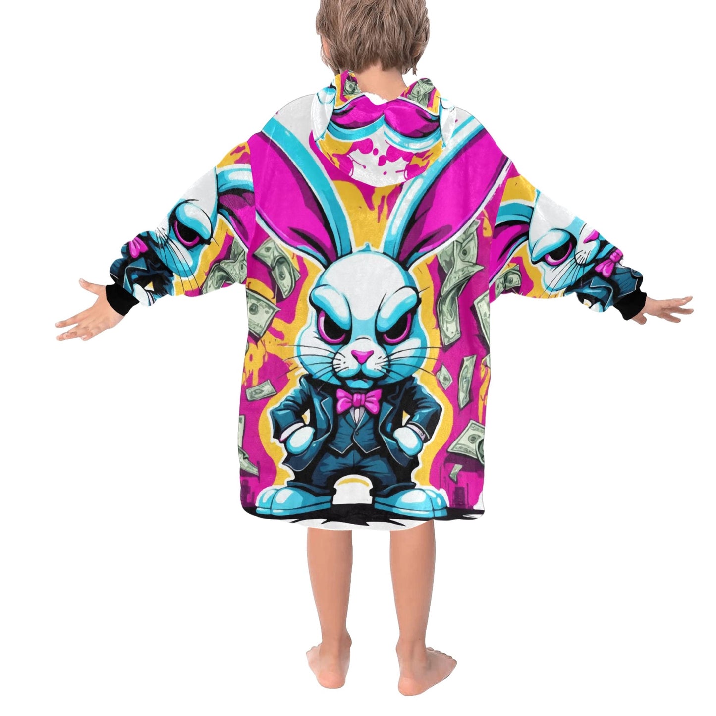 Kids Blanket Hoodie Gangster Bunny Cartoon Gangster