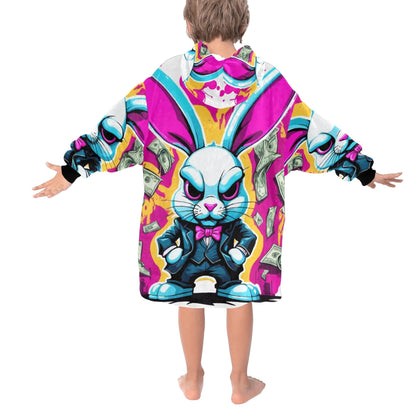 Kids Blanket Hoodie Gangster Bunny Cartoon Gangster