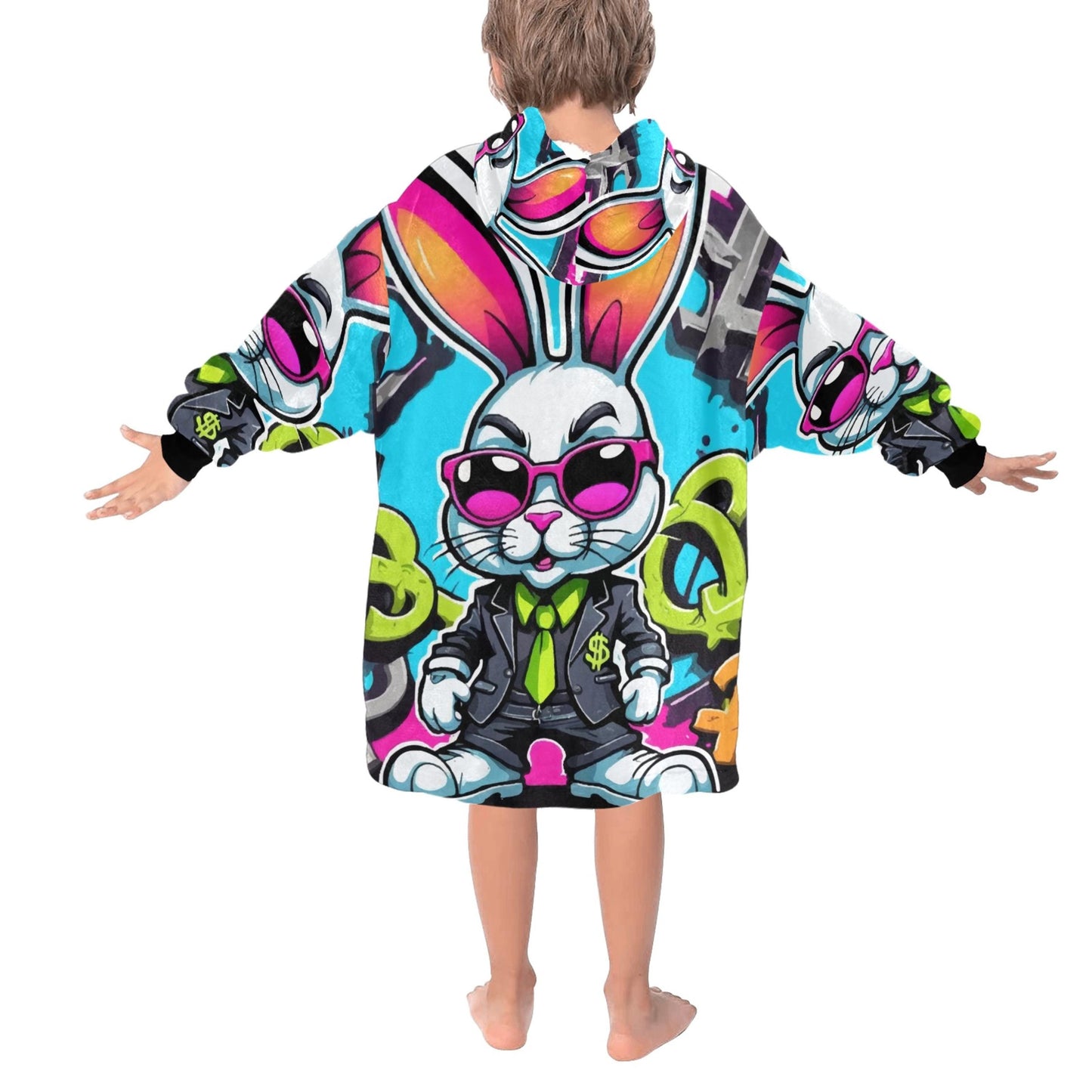 Kids Blanket Hoodie Gangster Bunny Cartoon Gangster Comics