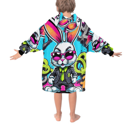 Kids Blanket Hoodie Gangster Bunny Cartoon Gangster Comics
