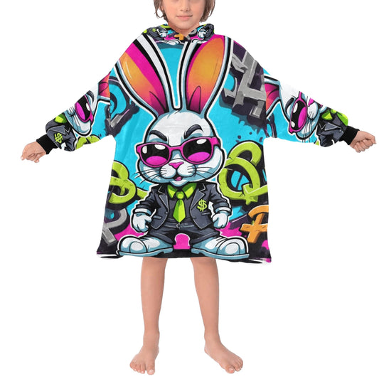 Kids Blanket Hoodie Gangster Bunny Cartoon Gangster Comics