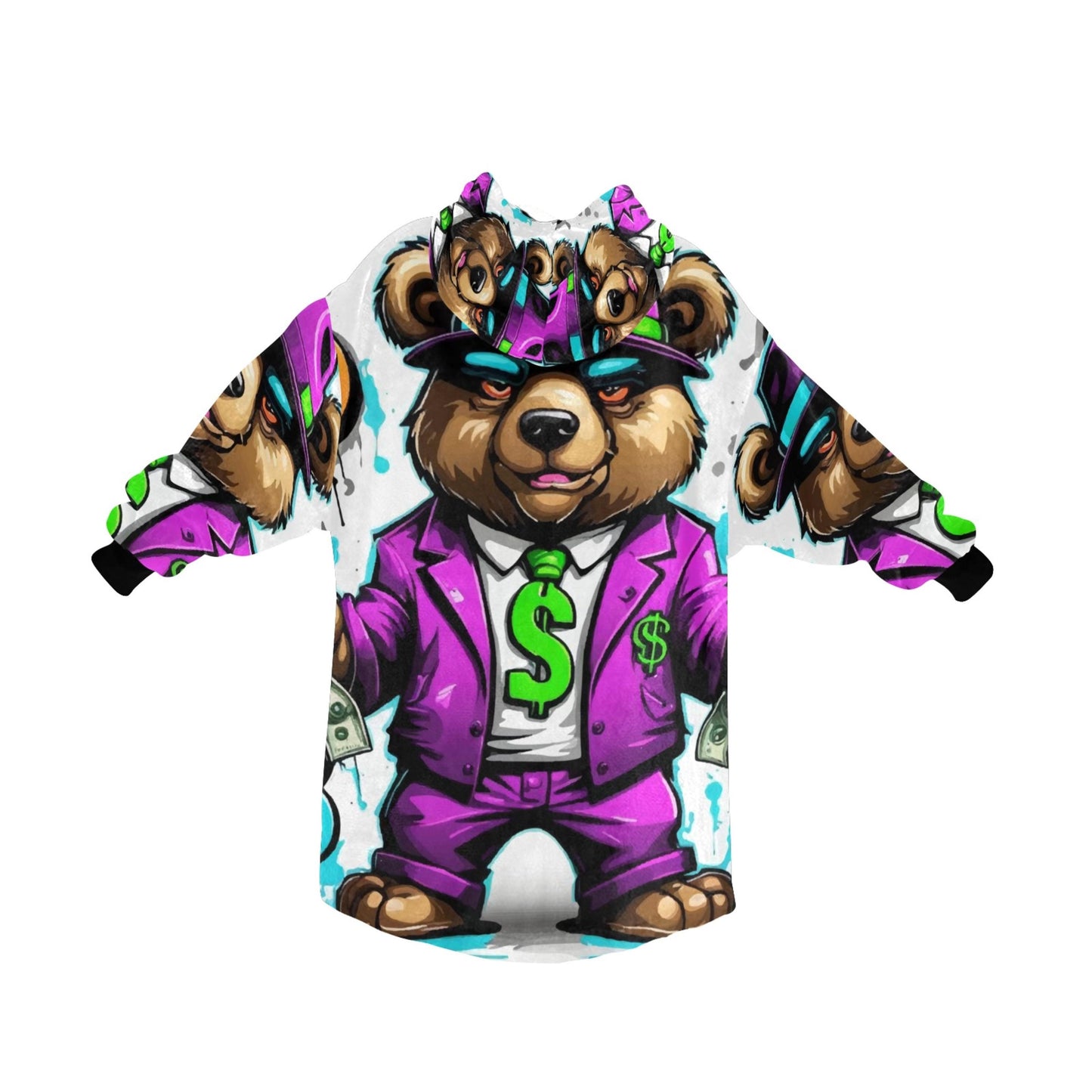 Kids Blanket Hoodie Gangster Bear Cartoon Gangster Comics