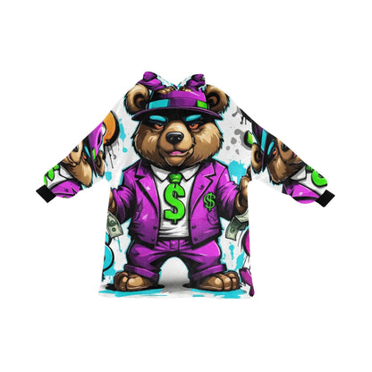 Kids Blanket Hoodie Gangster Bear Cartoon Gangster Comics