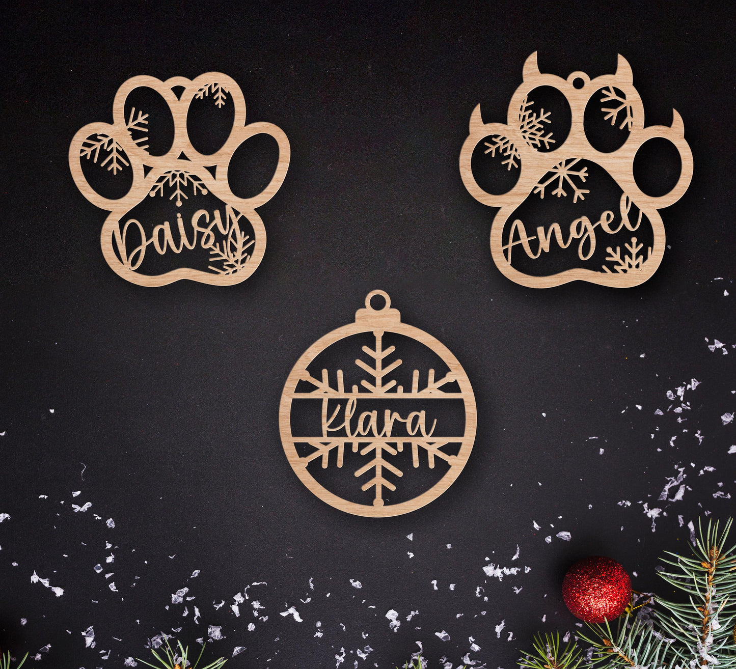 Custom Wooden Christmas Ornament: Personalized Name, Pet Paw