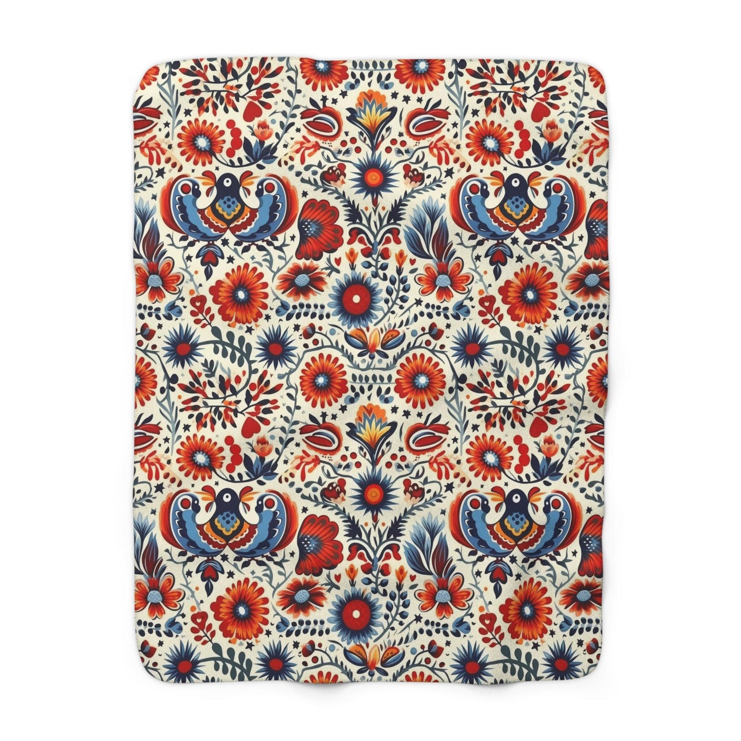 Polish Garden Songbirds Sherpa Fleece Blanket | Polska Birds and Floral Sherpa Fleece Blanket | Housewarming Gift | Warm Sherpa Blanket