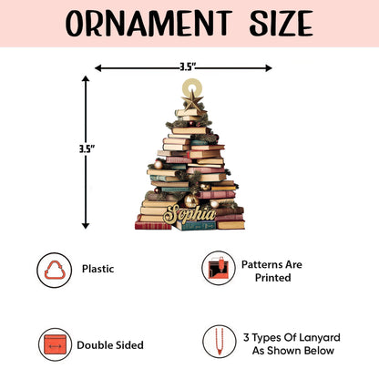 Personalized Christmas Book Tree Ornament, Custom Name Bookish Ornament, Book Lover Gift, Book Club Ornament, Gift for Librarian, Bookworm